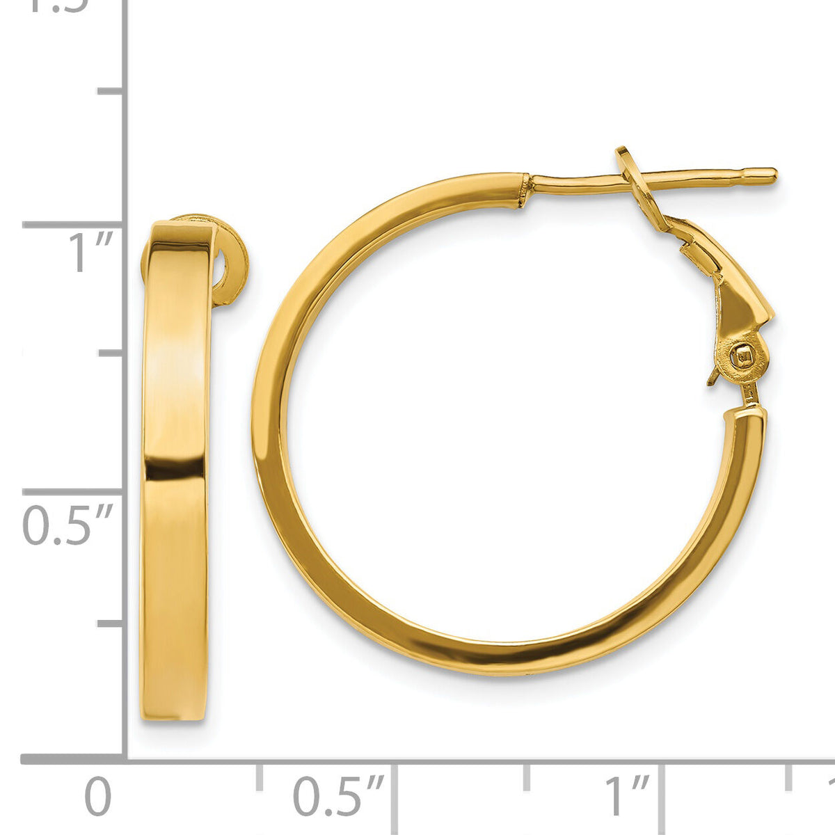 14k 3x25mm Polished Square Tube Round Hoop Earrings-PRE932