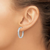 14k White Gold 3x25mm Polished Square Tube Round Hoop Earrings-PRE932W