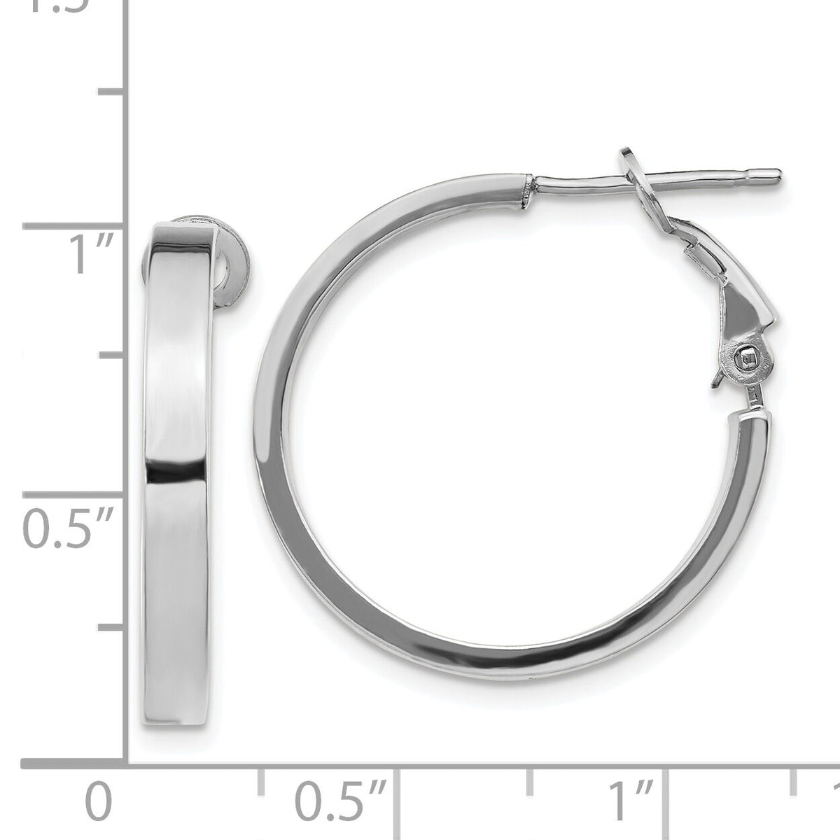 14k White Gold 3x25mm Polished Square Tube Round Hoop Earrings-PRE932W
