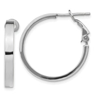 14k White Gold 3x25mm Polished Square Tube Round Hoop Earrings-PRE932W