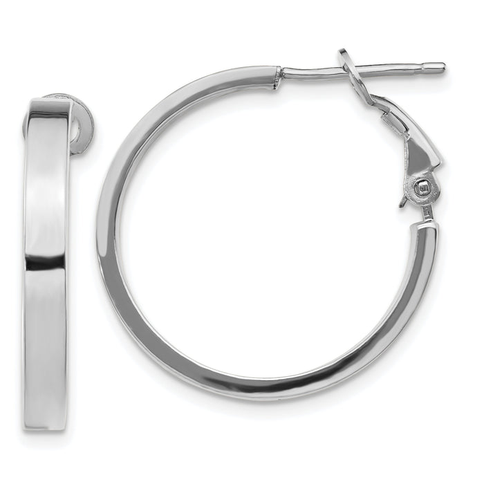 14k White Gold 3x25mm Polished Square Tube Round Hoop Earrings-PRE932W