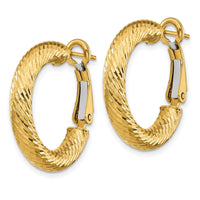 14k 4x23mm Diamond-cut Round Omega Back Hoop Earrings-PRE933