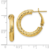 14k 4x23mm Diamond-cut Round Omega Back Hoop Earrings-PRE933