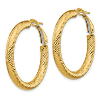 14k 4x34mm Diamond-cut Round Omega Back Hoop Earrings-PRE935