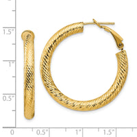 14k 4x34mm Diamond-cut Round Omega Back Hoop Earrings-PRE935