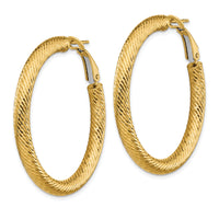 14k 4x40mm Diamond-cut Round Omega Back Hoop Earrings-PRE936