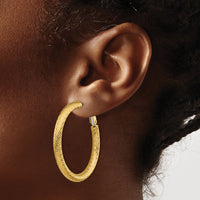 14k 4x40mm Diamond-cut Round Omega Back Hoop Earrings-PRE936