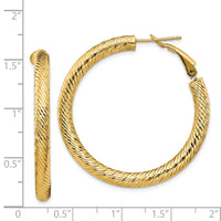 14k 4x40mm Diamond-cut Round Omega Back Hoop Earrings-PRE936
