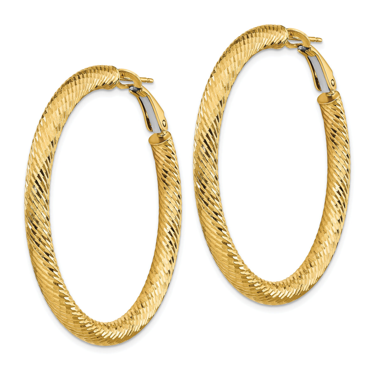 14k 4x45mm Diamond-cut Round Omega Back Hoop Earrings-PRE937