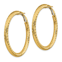 14k 4x45mm Diamond-cut Round Omega Back Hoop Earrings-PRE937