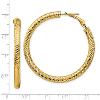 14k 4x45mm Diamond-cut Round Omega Back Hoop Earrings-PRE937