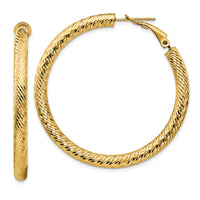 14k 4x45mm Diamond-cut Round Omega Back Hoop Earrings-PRE937