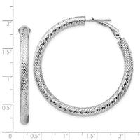 14k 4x45mm White Gold Diamond-cut Round Omega Back Hoop Earrings-PRE937W