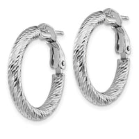 14k 3x21mm White Gold Diamond-cut Round Omega Back Hoop Earrings-PRE938W