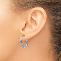 14k 3x21mm White Gold Diamond-cut Round Omega Back Hoop Earrings-PRE938W