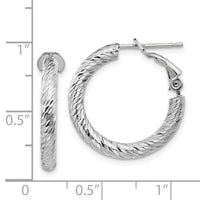 14k 3x21mm White Gold Diamond-cut Round Omega Back Hoop Earrings-PRE938W