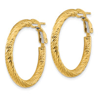 14k 3x27mm Diamond-cut Round Omega Back Hoop Earrings-PRE939