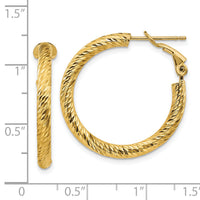14k 3x27mm Diamond-cut Round Omega Back Hoop Earrings-PRE939