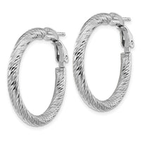 14k 3x27mm White Gold Diamond-cut Round Omega Back Hoop Earrings-PRE939W