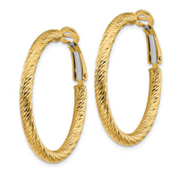 14k 3x32mm Diamond-cut Round Omega Back Hoop Earrings-PRE940