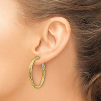 14k 3x32mm Diamond-cut Round Omega Back Hoop Earrings-PRE940