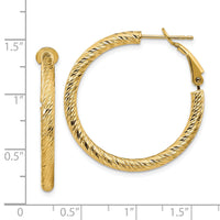 14k 3x32mm Diamond-cut Round Omega Back Hoop Earrings-PRE940