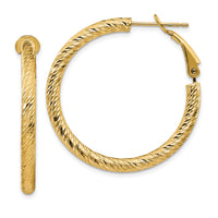 14k 3x32mm Diamond-cut Round Omega Back Hoop Earrings-PRE940
