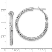 14k 3x32mm White Gold Diamond-cut Round Omega Back Hoop Earrings-PRE940W