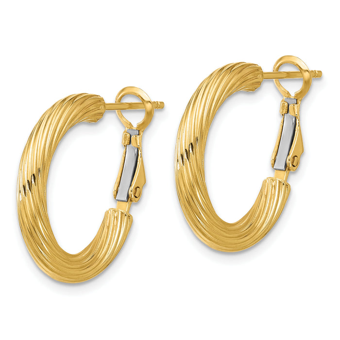 14k 3x21mm Twisted Round Hoop Earrings-PRE942