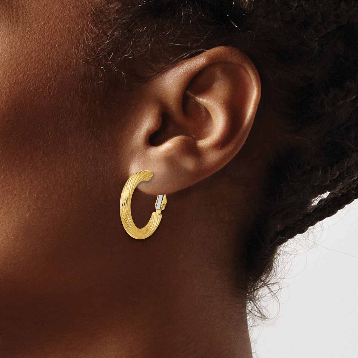 14k 3x21mm Twisted Round Hoop Earrings-PRE942