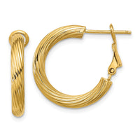 14k 3x21mm Twisted Round Hoop Earrings-PRE942