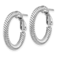 14k 3x21mm White Gold Twisted Round Hoop Earrings-PRE942W