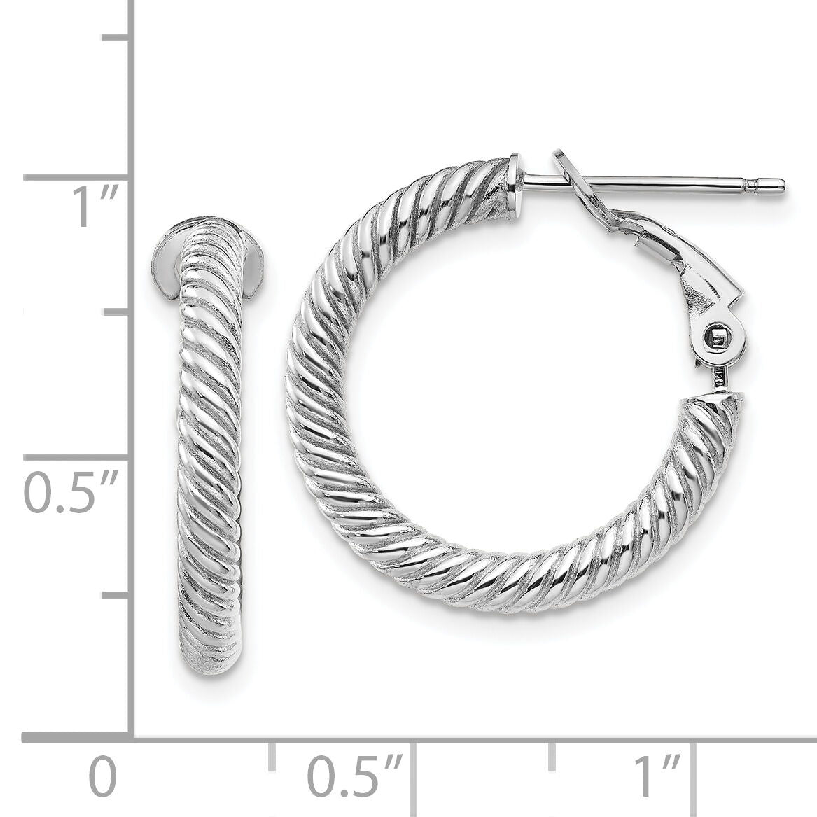 14k 3x21mm White Gold Twisted Round Hoop Earrings-PRE942W