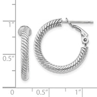 14k 3x21mm White Gold Twisted Round Hoop Earrings-PRE942W