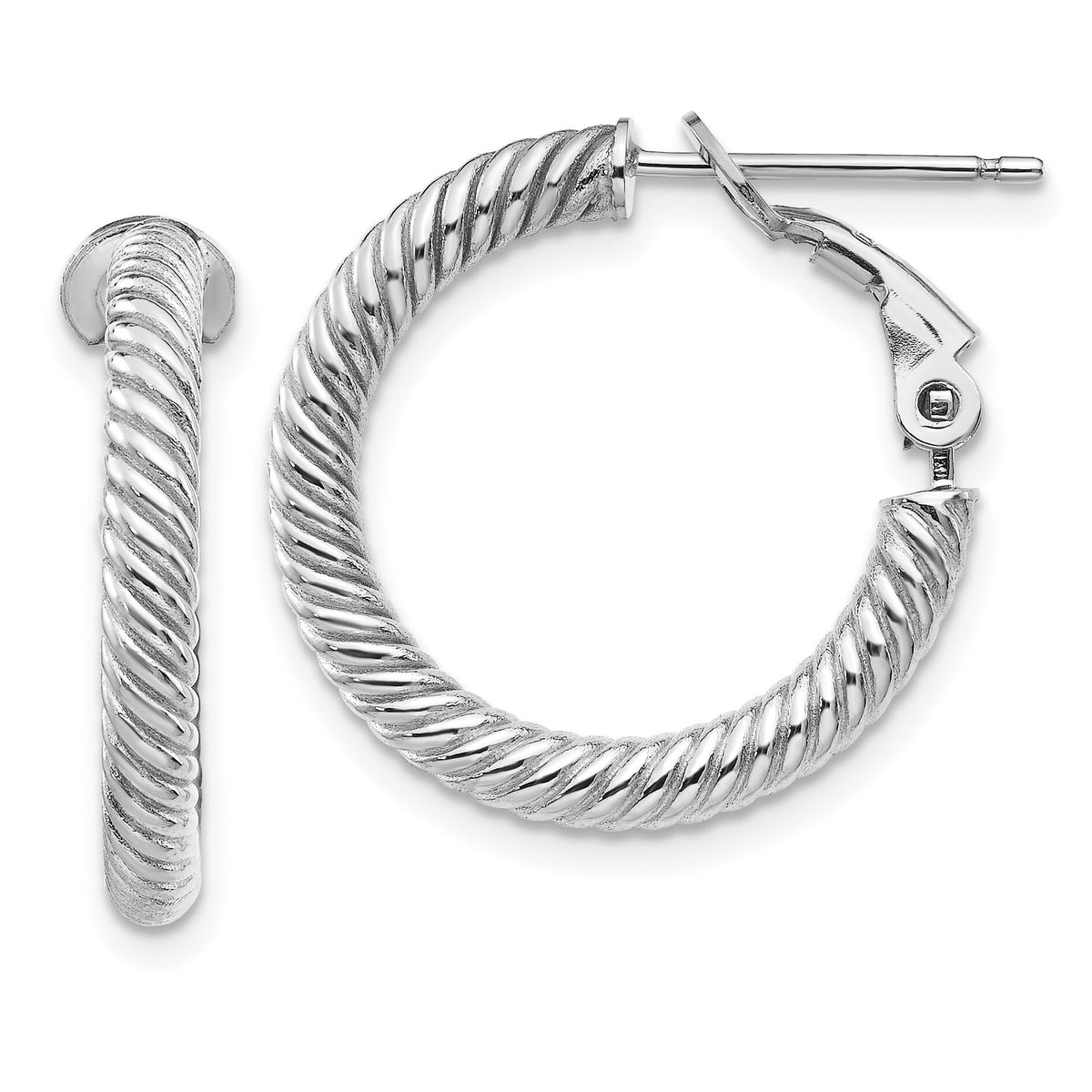 14k 3x21mm White Gold Twisted Round Hoop Earrings-PRE942W