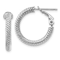 14k 3x21mm White Gold Twisted Round Hoop Earrings-PRE942W