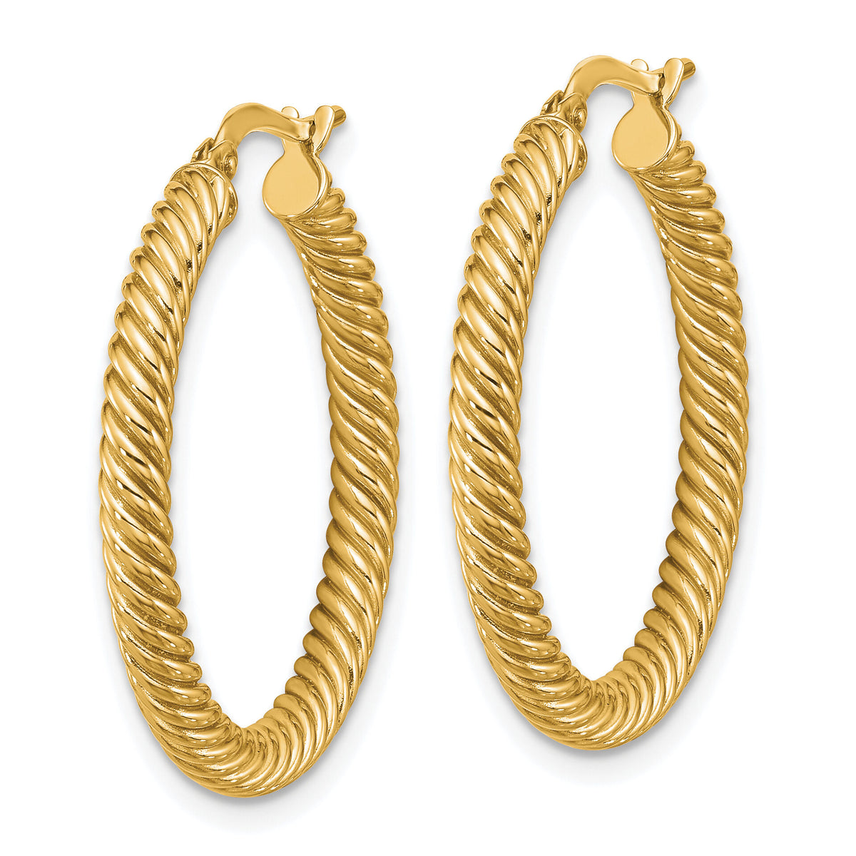 14k 3x26mm Twisted Round Hoop Earrings-PRE943
