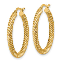 14k 3x26mm Twisted Round Hoop Earrings-PRE943