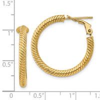 14k 3x26mm Twisted Round Hoop Earrings-PRE943