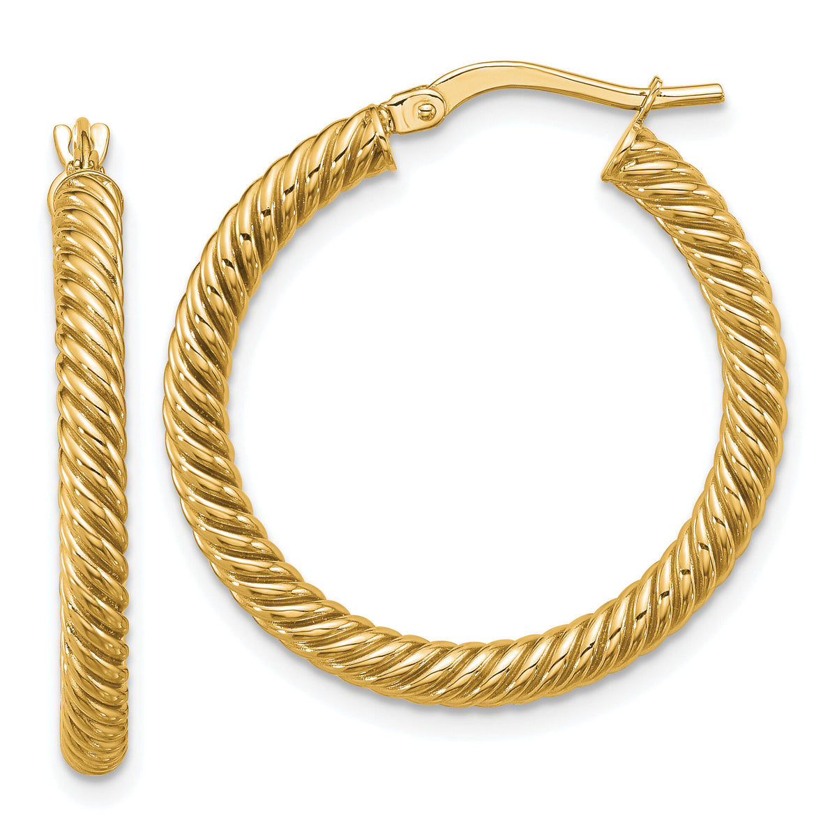 14k 3x26mm Twisted Round Hoop Earrings-PRE943