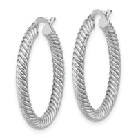 14k 3x26mm White Gold Twisted Round Hoop Earrings-PRE943W