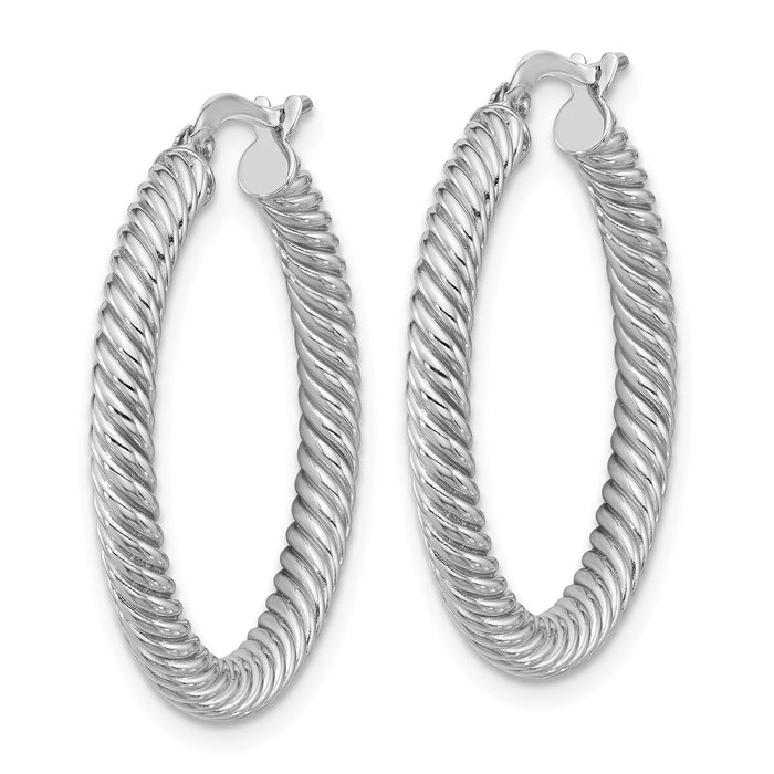 14k 3x26mm White Gold Twisted Round Hoop Earrings-PRE943W