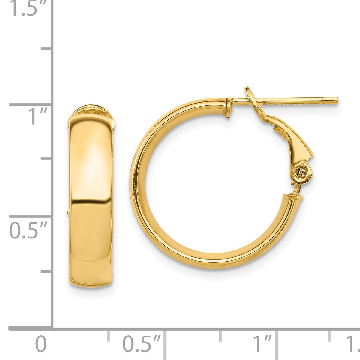 14k High Polished 5mm Omega Back Hoop Earrings-PRE953