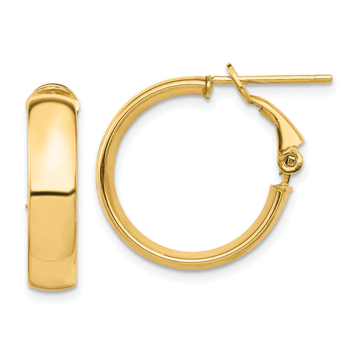 14k High Polished 5mm Omega Back Hoop Earrings-PRE953