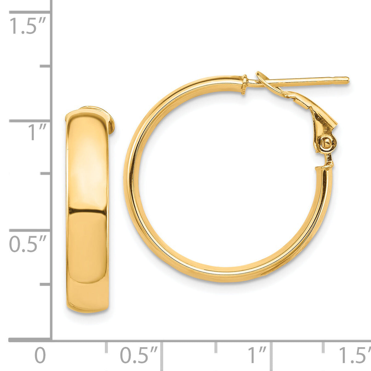 14k High Polished 5mm Omega Back Hoop Earrings-PRE954