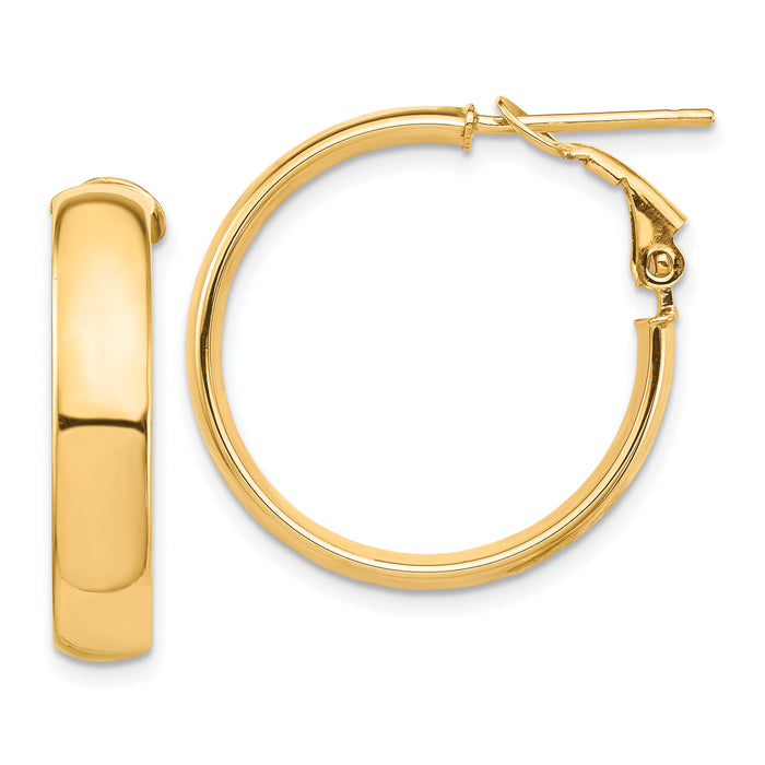 14k High Polished 5mm Omega Back Hoop Earrings-PRE954