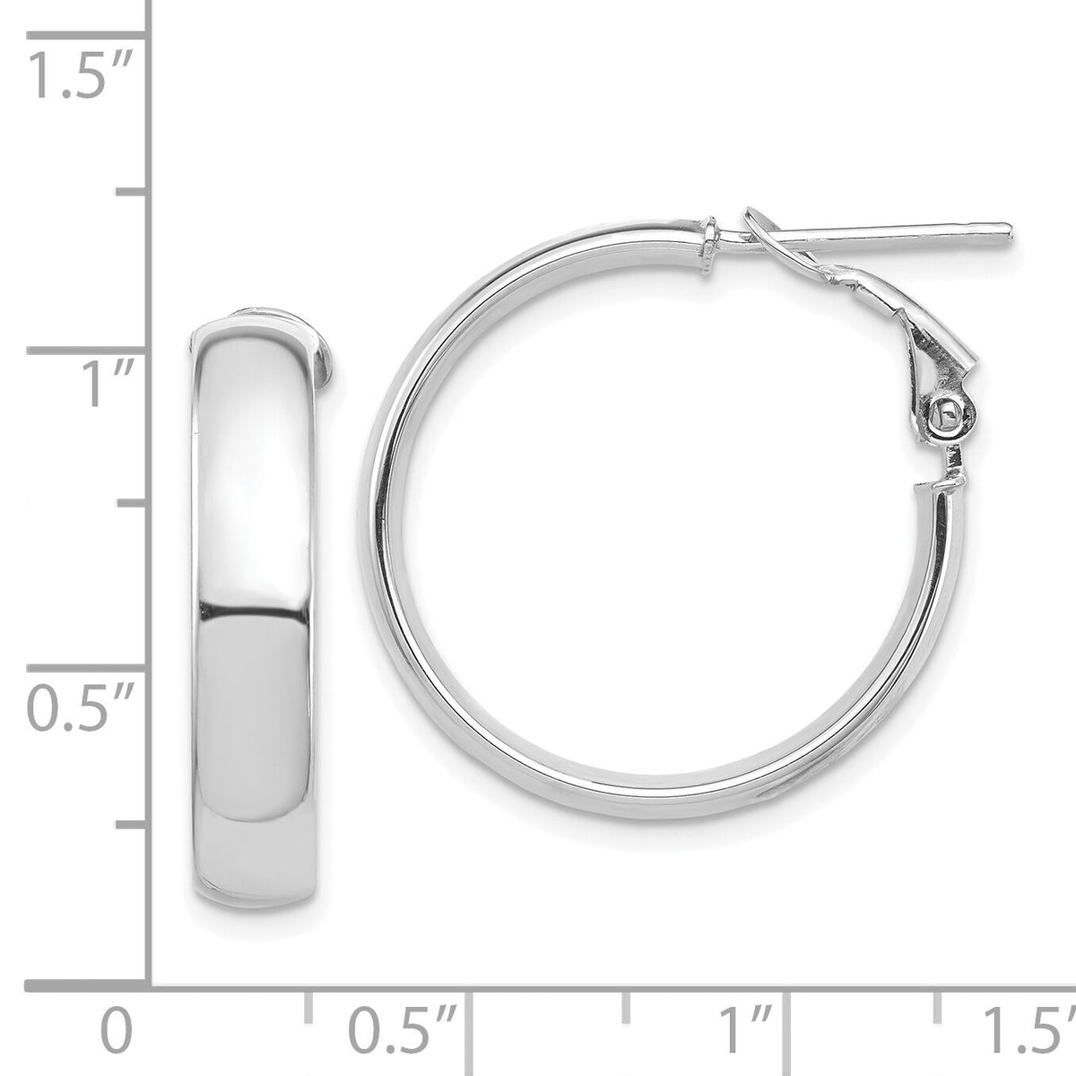 14k White Gold High Polished 5mm Omega Back Hoop Earrings-PRE954W