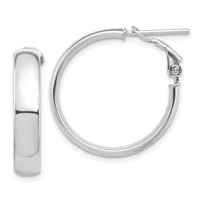 14k White Gold High Polished 5mm Omega Back Hoop Earrings-PRE954W