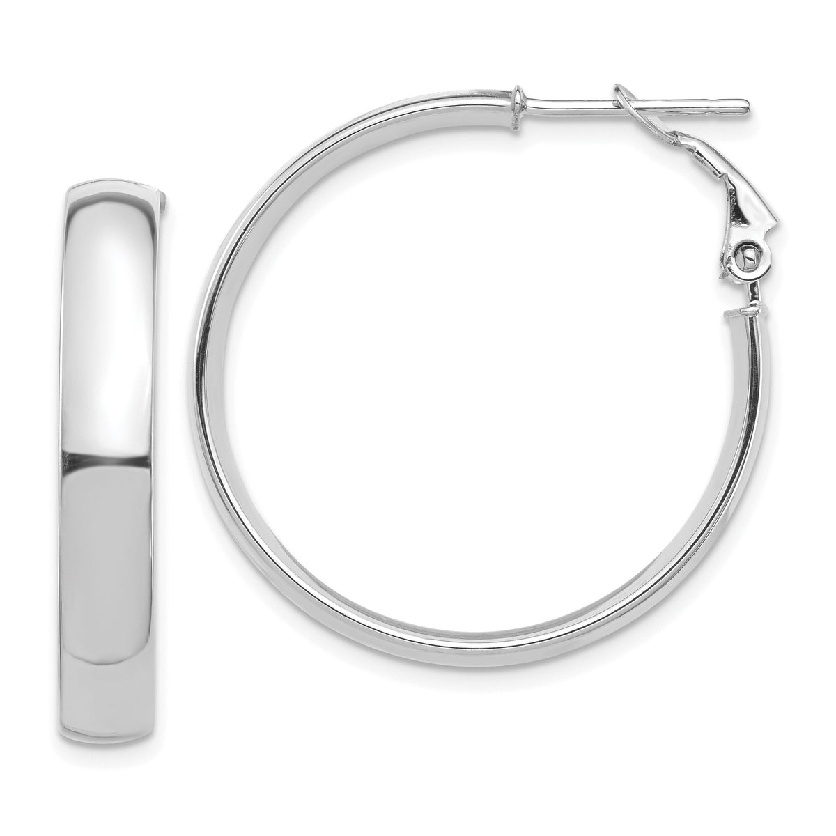 14k White Gold High Polished 5mm Omega Back Hoop Earrings-PRE955W