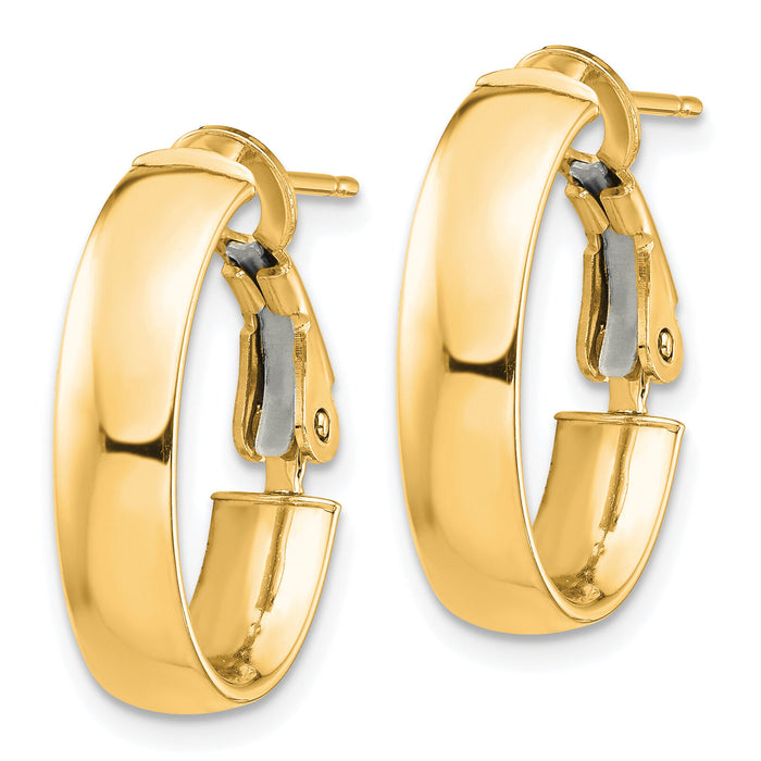 14k High Polished 5mm Omega Back Oval Hoop Earrings-PRE956